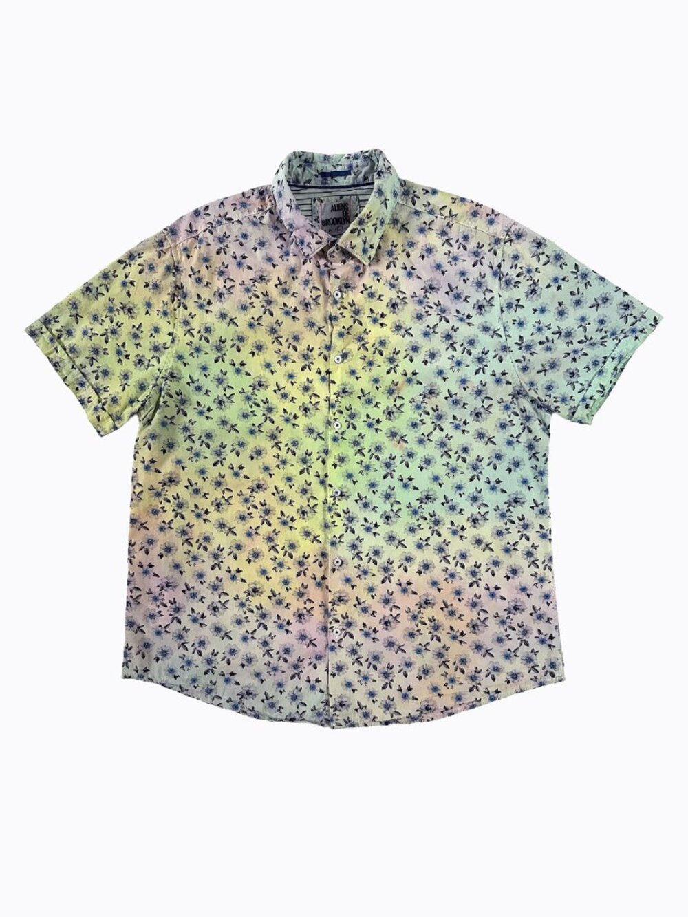 Aliens of Brooklyn NY Floral Tie-Dye Shirt XL Neon Pastel Ombre 90s Button Down